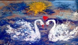 3.02.2020 Рисование на воде в технике Эбру «Лебеди, Голуби»