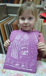 04.02.19. Занятия по рисованию  гелевой ручкой на тонированной бумаге "Снежная сова"