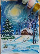 8.12.2019 Рисование гуашью "Зимний пейзаж"