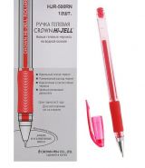Ручка гелевая красная CROWN HJR-500RN, узел-игла 0.7 мм, резиновый упор