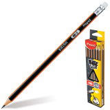 Карандаши ч/гр MAPED Black Pep's, HB, трехгранные, с ластиком