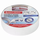 Клейкая лента двухсторонняя 25мм х 8м BRAUBERG основа-полипропилен, 90мкм