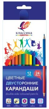 Карандаши цветные ЛУЧ 24цв/12шт Классика шестигранные двусторонние